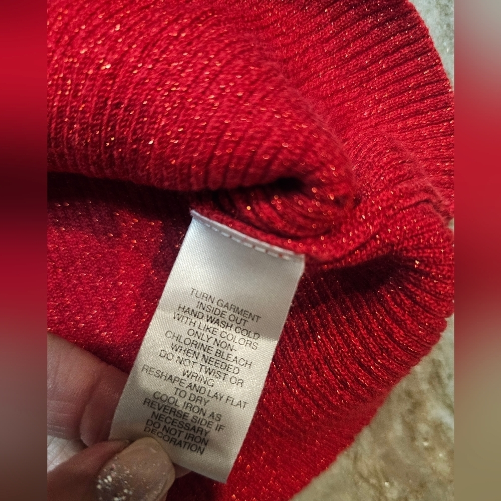 Red Sequin Sparkle Sweater Women’s Ribbed Metallic Knit Holiday Party Top M - Picture 4 of 10